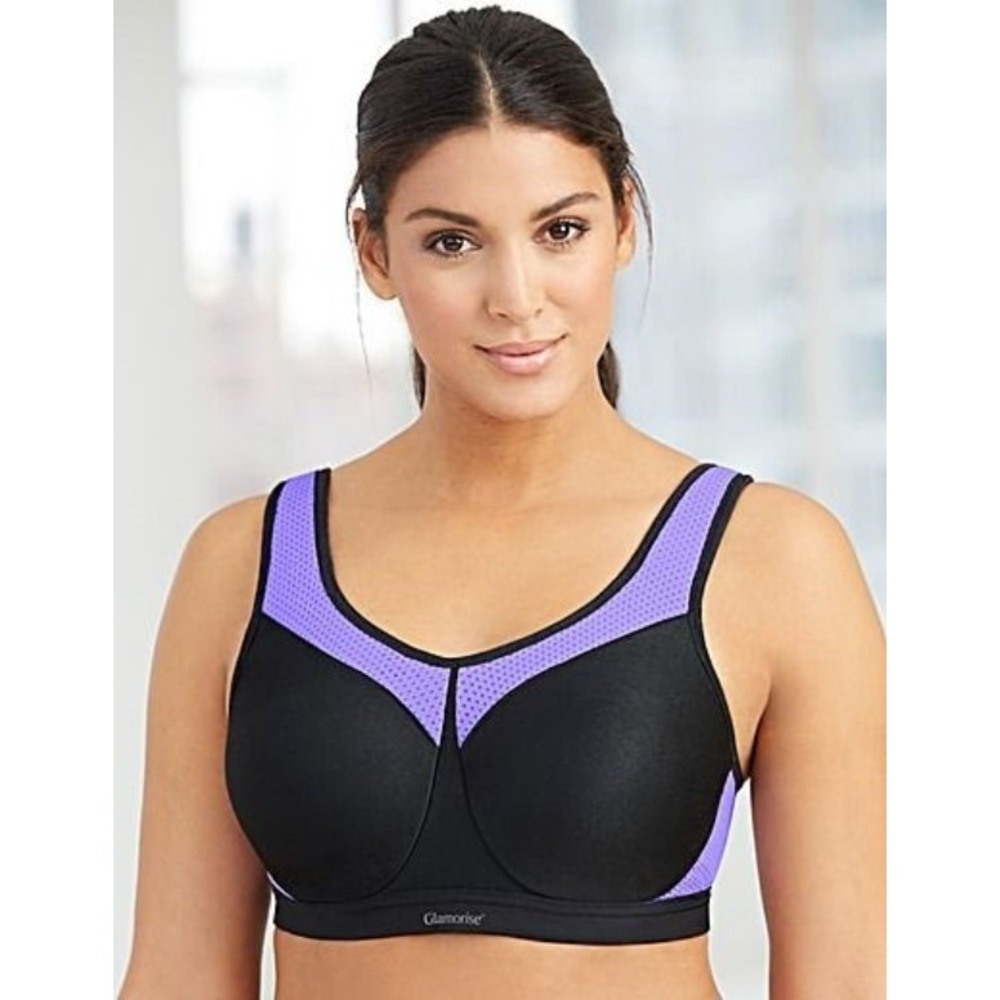 NWOT Glamorise 42B Underwire High Impact Sports Bra 9066 Black Purple 132361